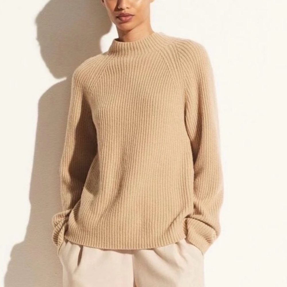 Vince 100% Cashmere Mock Neck Shaker Rib Pullover Sweater Classic Luxury Small